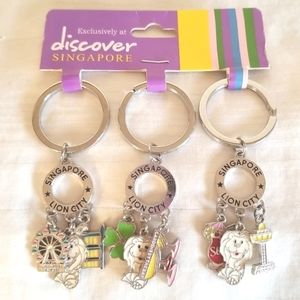 New Silver Singapore Lion City Keychain Set of 3